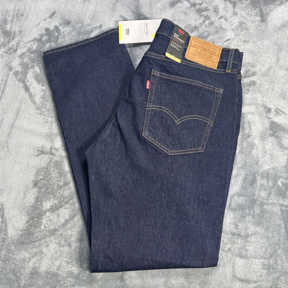 Levis 514 Jeans Men 36 x 32 Blue Straight Fit Flex Eco Performance Stretch Denim